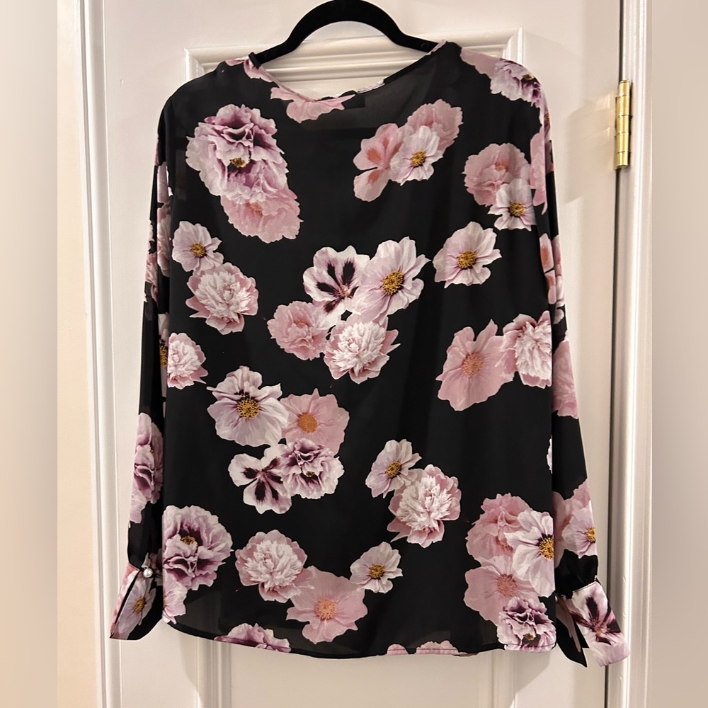 Karl Lagerfeld Black and Pink Floral Blouse - Picture 7 of 8